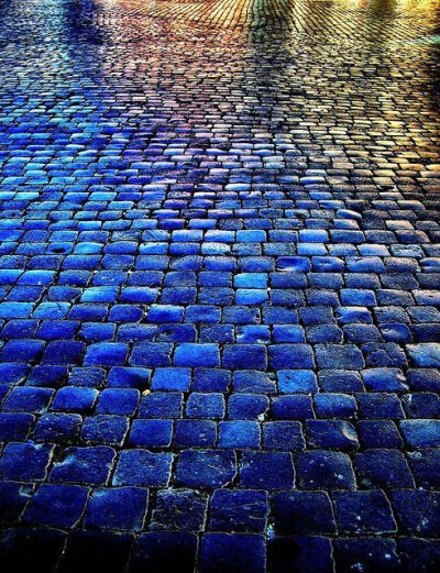 Blue steps in rain