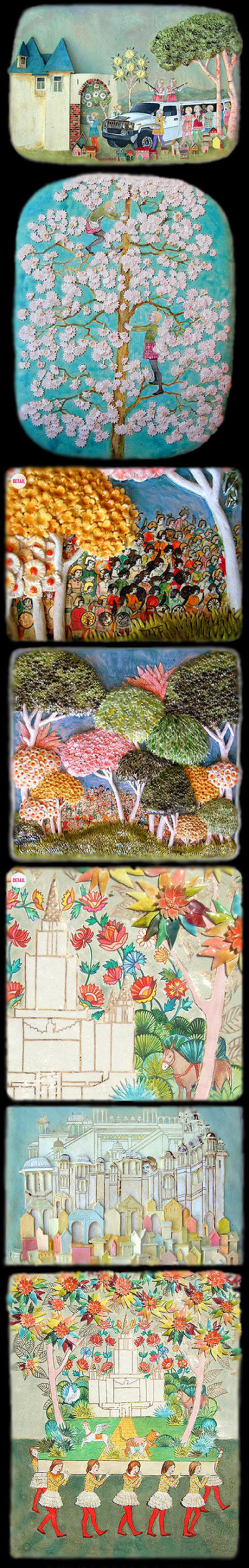 艺术家amanda smith，将油画绘制在瓷器当中，并且在作品中还会加上一些雕刻过的小粘土，以树叶和花朵造型居多，一起来看看这些令人惊叹的手工创意作品。