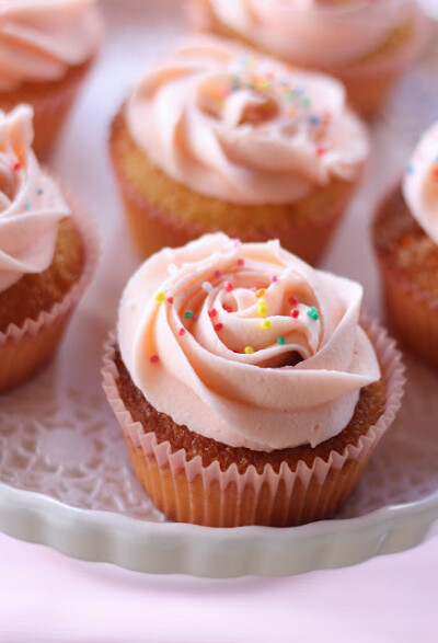 classic vanilla cupcakes with buttercream.