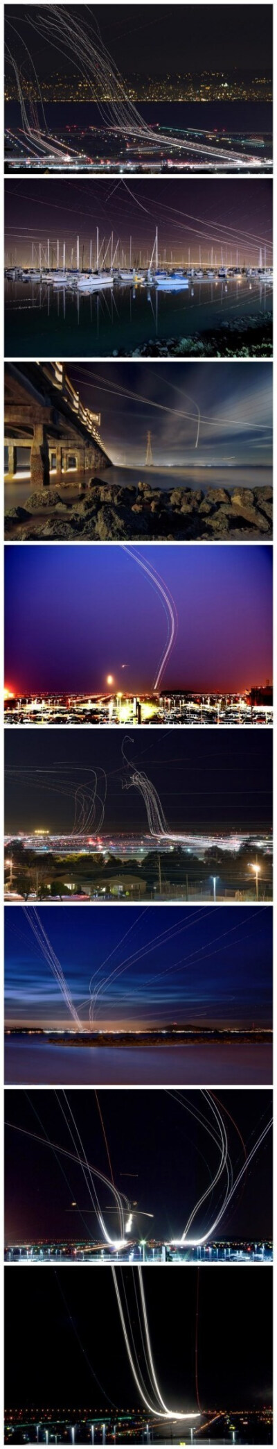 划破夜空的不一定是流星和焰火，也有可能是飞机！来自旧金山摄影师 Terence Chang