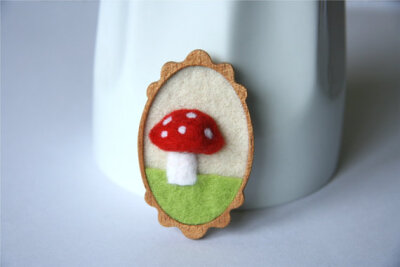 Red Woodland Mushroom, Mahogany and Felt Brooch