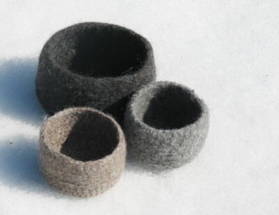 Grey Felted bowl - Organic eco-friendly - Grey and earth tones - set of three nesting bowl