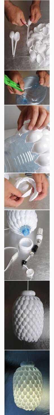 plastic spoon + bottle lamp