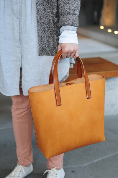 Hand Stitched Light Brown Leather Tote Bag (special for Allison)