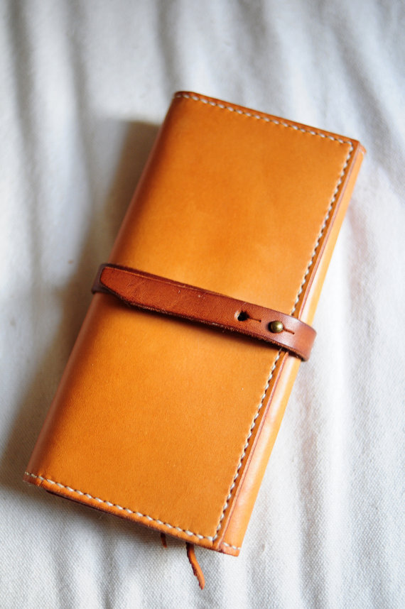 Hand Stitched Light Brown Leather Long Wallet