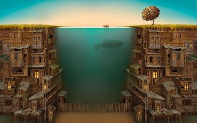 city fish illustrations fishing digital art underwater illustrator Gediminas Pranckevicius