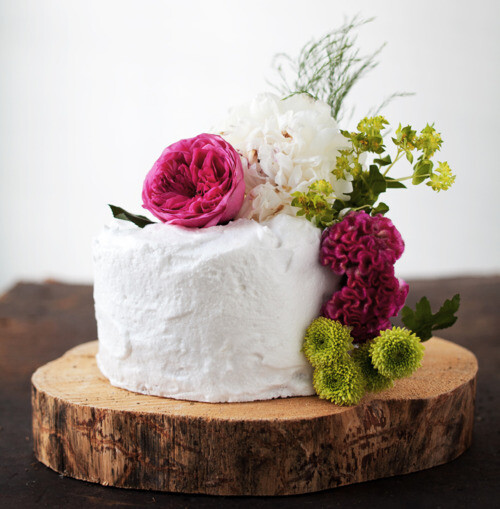 brown butter strawberry cake with swiss meringue cream.