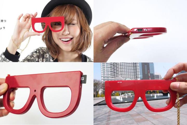 眼鏡式照相機----拍照時只需按下鏡框上的按鍵即可，別人看起來就像在調整眼鏡一樣。僅重33克，可以拍照片也能拍視頻。它支持SD/SDHC卡，通過USB線連接就可以進行充電或傳輸圖片，充滿電時可支援連續拍攝一小時。原文連結內有拍攝成品 恩 一般般的感覺 不過滿有新意的 適合逛街時到處拍正妹和潮男而不被花現