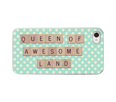 Quote Iphone case - Scrabble Iphone cover - Queen of awesome land - funny girly Iphone case for Iphone 4 and 4s - polka dots - girly