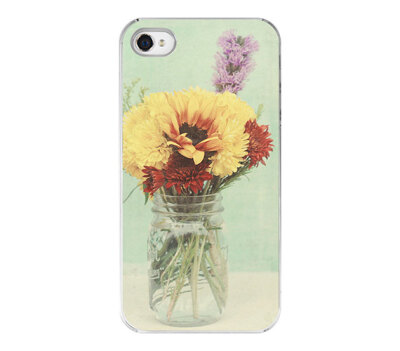 Iphone cover for Iphone 4 and 4s - Hard Iphone case - flowers in mason jar - girly iphone case - girly phone accessory