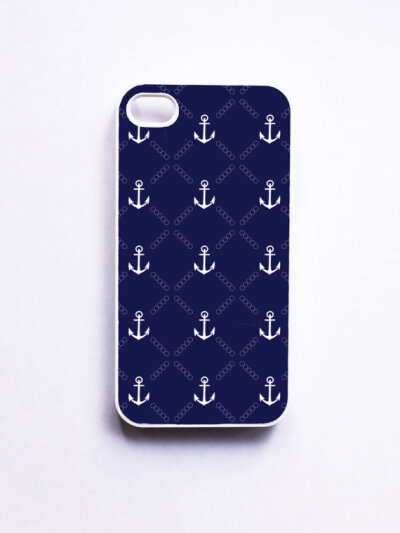 Nautical iPhone Case for Iphone 4 / 4S - Navy &amp; White Anchor Pattern