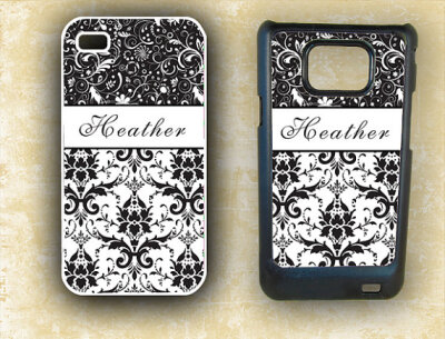 Black and white damask, Iphone 4 case 4s OR Samsung Galaxy II 2 cover I9100 (9733)