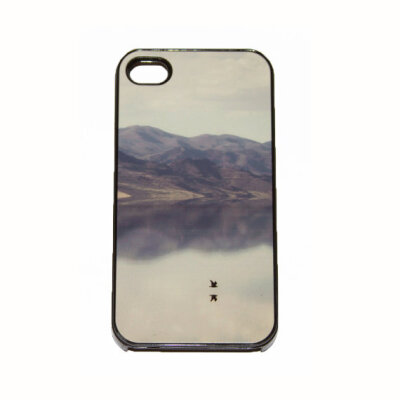 iPhone 4 4s black Case reflection of a bird flying over the water with a sepia toned mountain scape photograph