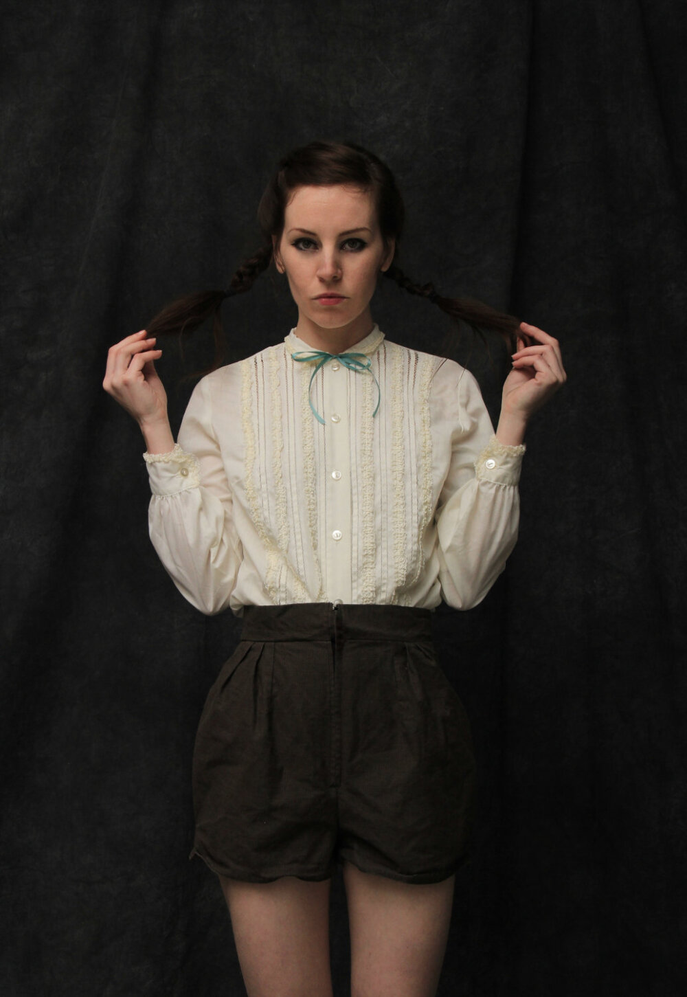 Vintage White Blouse . Cotton . Ruffle Front . Eyelet