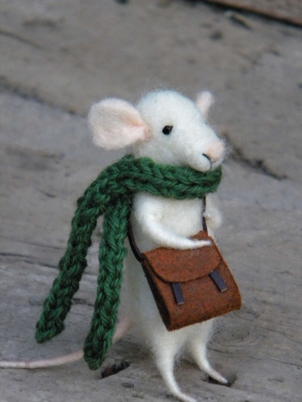 My dear Little mouse with leather bag and scarf SPECIAL EDITION - needle felted ornament animal, felting dreams by johana molina