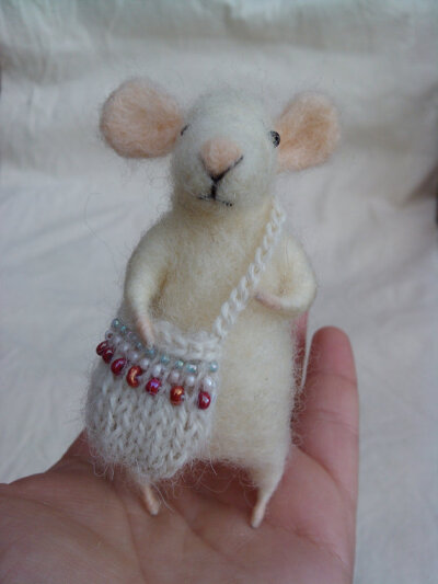 Fairy Mice Tooth with bag for the little tooth - needle felted ornament animal, felting dreams by johana molina