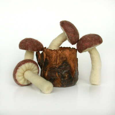 Felted Mushrooms in Mixed Brown Set of Four Made To Order