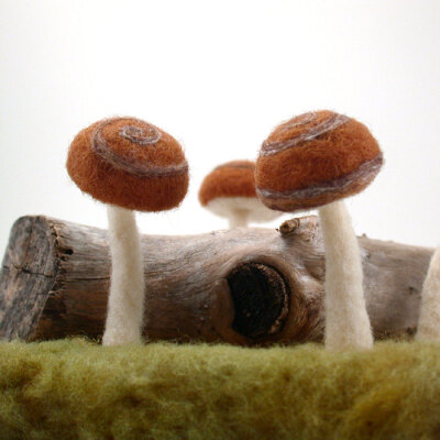 Mushrooms in Brown Swirl - Felted Set of Four Made To Order