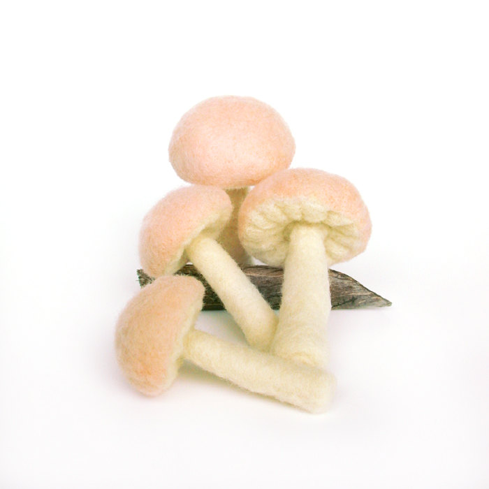 Mushrooms in Sweet Blush Pink Felted Set of Four Made to Order