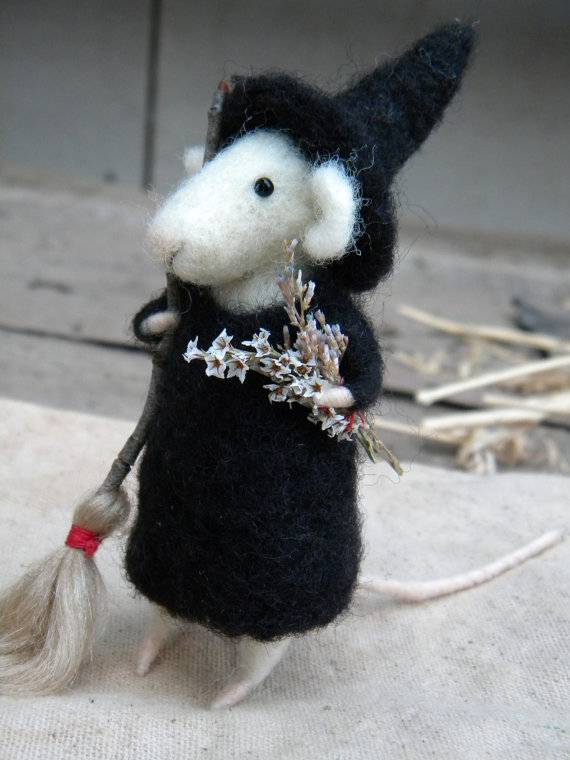 The Little Witch mice - needle felted ornament animal, felting dreams by johana molina