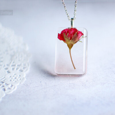 Mother&#39;s day - botanical resin jewelry - Rose pendant - real pressed flowers - gardener gift