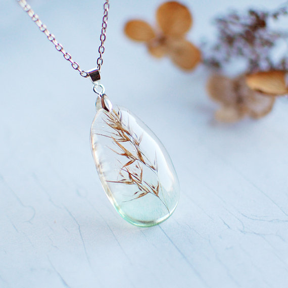 Botanical pendant - Coastal grass - resin jewelry- Nature lover gift