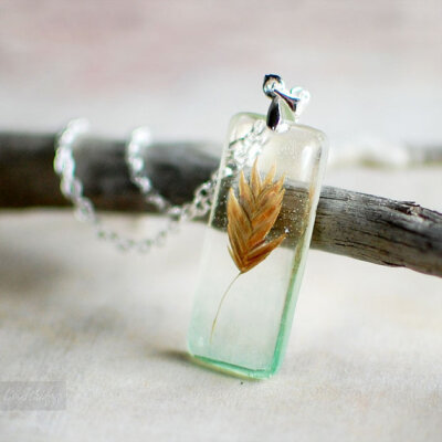 Woodland Botanical Necklace - Real Coastal Grass - Nature lover gift one of a kind unique handmade resin jewelry