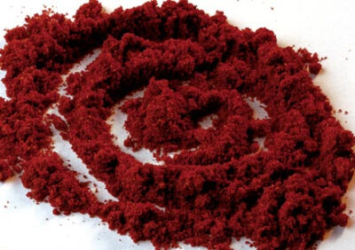 Ground paprika a spice that is central to Hungarian cuisine.