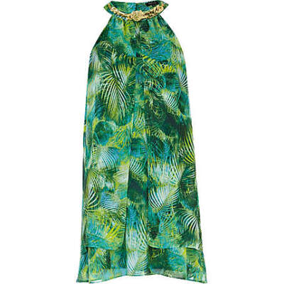 .msrl. River Island GREEN PALM PRINT SWING DRESS绿印花连衣裙。