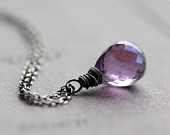 Mystic Purple Quartz Necklace on Oxidized and Polished Sterling Silver Chain - Crocus