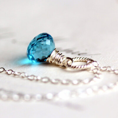 Swiss Blue Topaz Necklace December Birthstone on Sterling Silver Chain