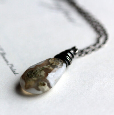 Terrarium Necklace, Wire Wrapped Moss Green Solar Quartz on Sterling Silver Chain