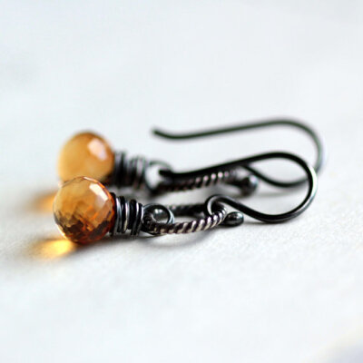 Citrine Earrings - Yellow Citrine Wire Wrapped in Sterling Silver - Madeira