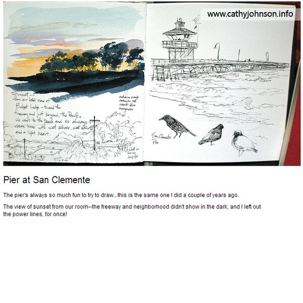 注释：Pier 有太多有趣的地方值得我去画，这是我两年前画的同样一张（iloovee：这是和另一张对比的，但那张没有截屏） 从我的房间看到的日落——高速公路和旁边的房子在天黑的时候就看不到了，我居然漏掉了电线…