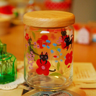 zakka 猫咪和小花 玻璃罐