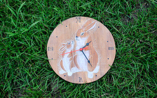 欧美风格手工雕刻做旧实木/亲子兔挂钟