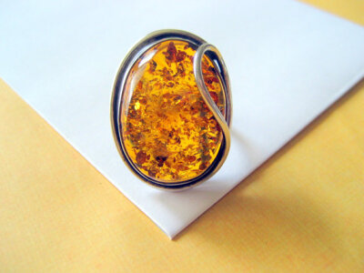 Jumbo Sterling and Amber Ring