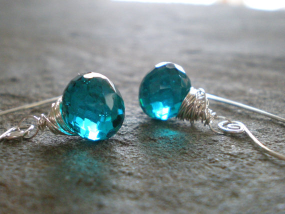 Petites Collection- Teal Quartz Onion Briolette Teardrops, Sterling Silver Earrings