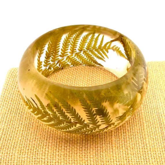 Pressed Fern Bangle - Chunky Resin Bangle. Handmade Botanical Resin Jewelry.