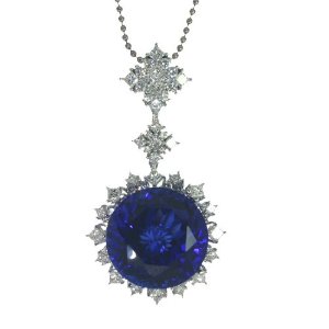 18K White Gold Tanzanite and Diamond Pendant