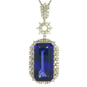 18K Yellow Gold Tanzanite and Diamond Pendant