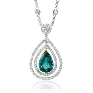 Diamond and Emerald 18k White Gold Necklace