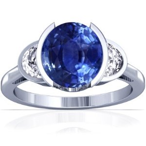 18K White Gold Oval Cut Blue Sapphire Three Stone Ring