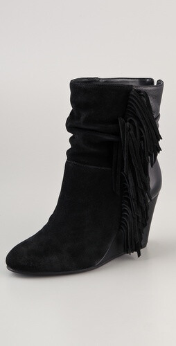 Steven Fringed Suede Wedge Booties