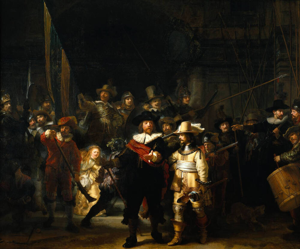 伦勃朗 Rembrandt 荷兰 以明暗法著世 《夜巡》1642年 藏阿姆斯特丹霍兰国立博物馆。