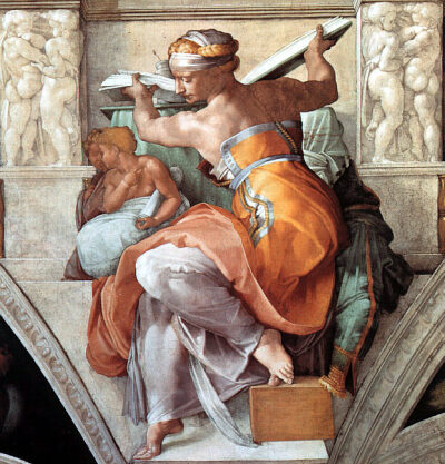 米开朗琪罗 Michelangelo 1475-1564《利比亚女先知》The Libyan Sibyl, 1512年, 藏于梵帝冈西斯庭教堂