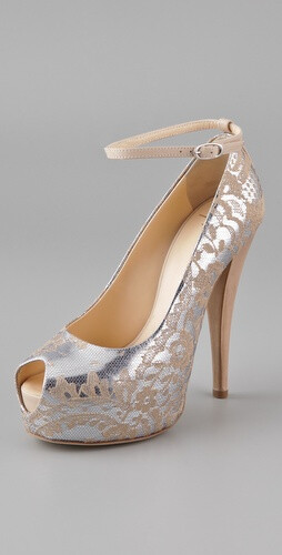 Giuseppe Zanotti Metallic Lace Open Toe Pumps