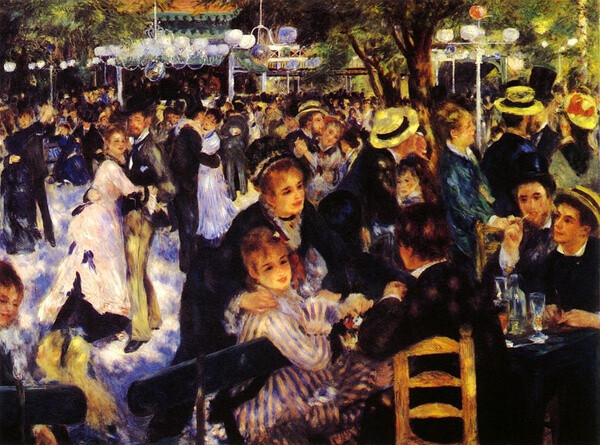 印象主义 法国 雷诺阿 Pierre-Auguste Renoir 1841—1919《加莱特磨坊的舞会》Dance at Le Moulin de la Galette 1876年 藏于法国奥塞博物馆（据说已被以售价7800万美元拍卖?）