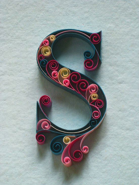 Paper typography of the English alphabet using strips of colored paper Quilling, the art of creating images with artfully rolled and curled strips of paper, is used here by paper artist Sabeena Karnik to create the alphabet. Sabeena Karnik: “I’m a caligrapher, fine artist and illustrator/ typograp