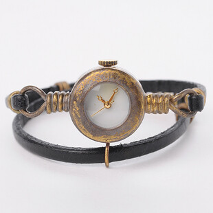 日本产手工制作JHA黄铜圆盘无数字复古淑女手表